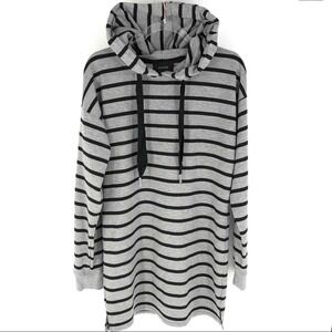 Storia Hooded Sweatshirt Mini Dress Grey with Black Stripes‎ Size Small